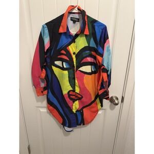 Thrill‎ Jeans Women's Bright Artist Button Blouse Face Feature Size Small